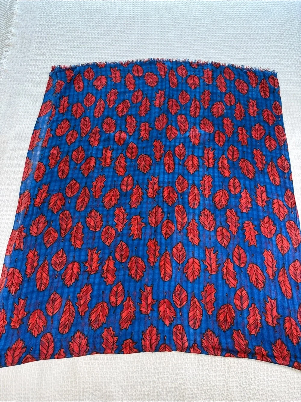 Royal blue and red leaf print casual scarf